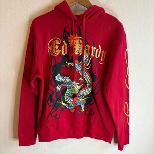 Ed Hardy Red Flash Tattoo Dragon Hooded Sweatshirt Men's Medium